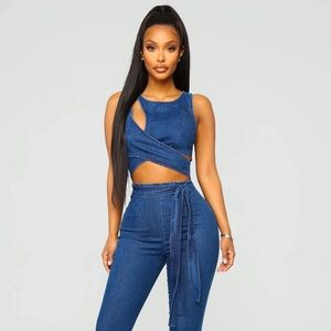Stretchy denim jumpsuit/jumper